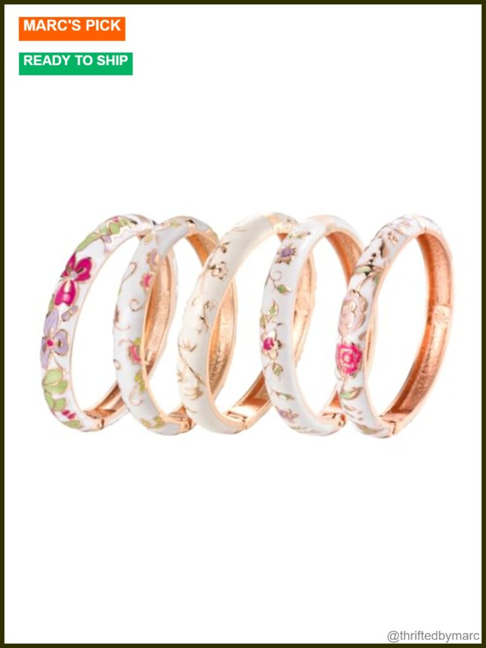 Cloisonne Enamel Bangle Bracelets for Women Gold Plated 5 Piece Gift Set